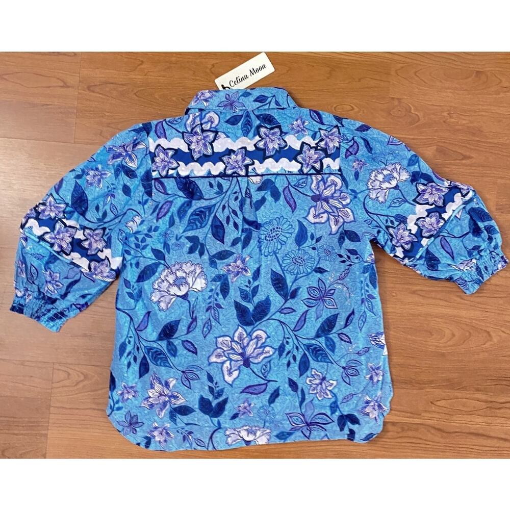 NWT Celina Moon, Blue Symphony, Puff Sleeve Button Up, Sz S (oversized), 184$ - Picture 4 of 9